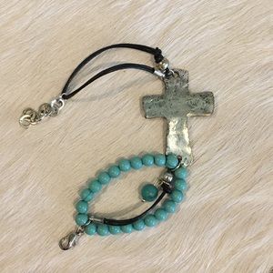 Cross Bracelet, Beaded, Leather